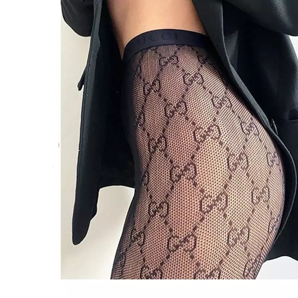 Diamond Fishnet Prints Nylon Women’s Pantyhose Stretchy Black VV/CC/B/Gg Tights - Picture 5 of 16